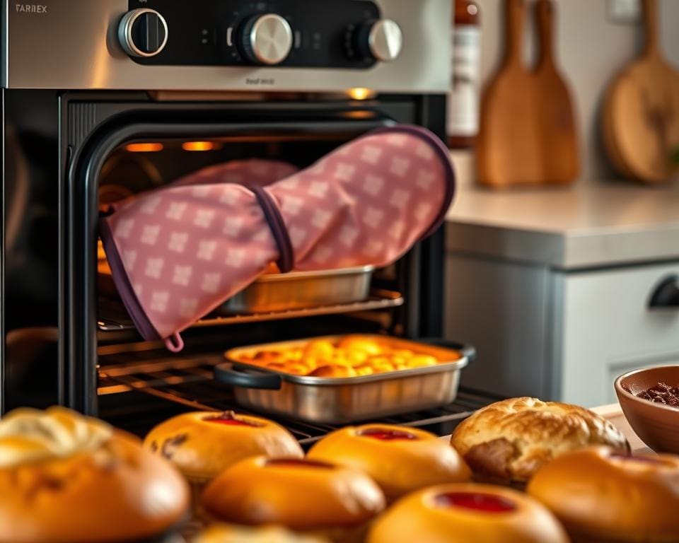 veilig bakken met hittebestendige handschoenen