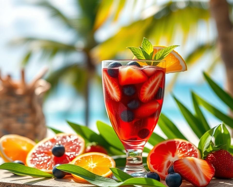 Tropical Berry Sangria met aardbeien en bosbessen