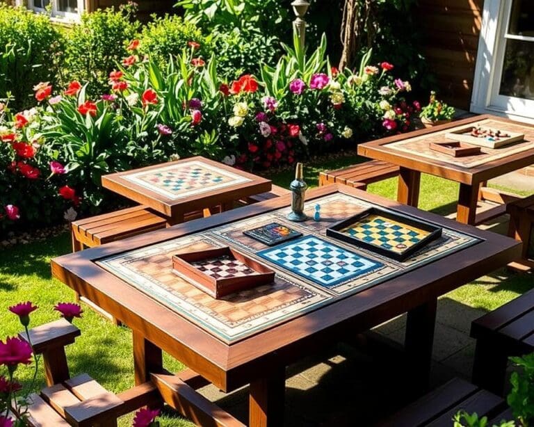 Tuintafels met een ingebouwd spelbord voor gezelschapsspellen