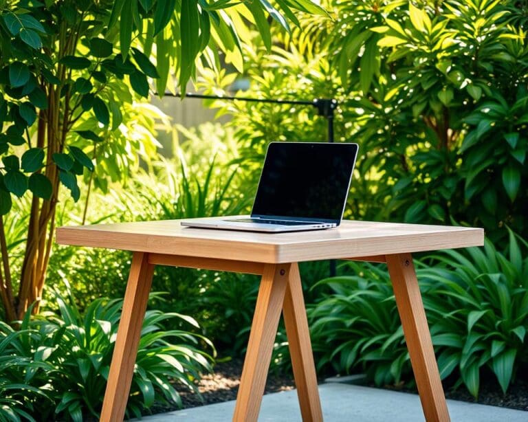 Tuintafels met een uitklapbaar werkblad voor laptops