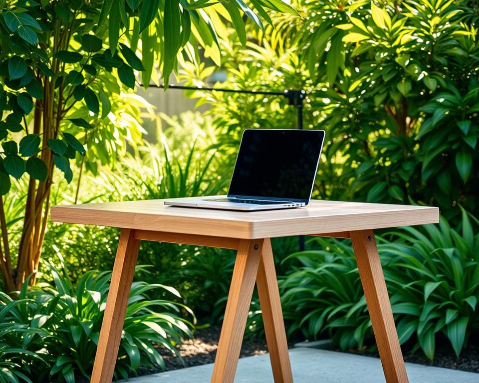 Tuintafels met een uitklapbaar werkblad voor laptops