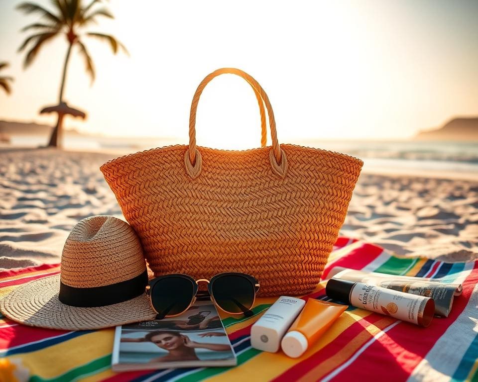 Wat draag je bij een rieten strandtas?