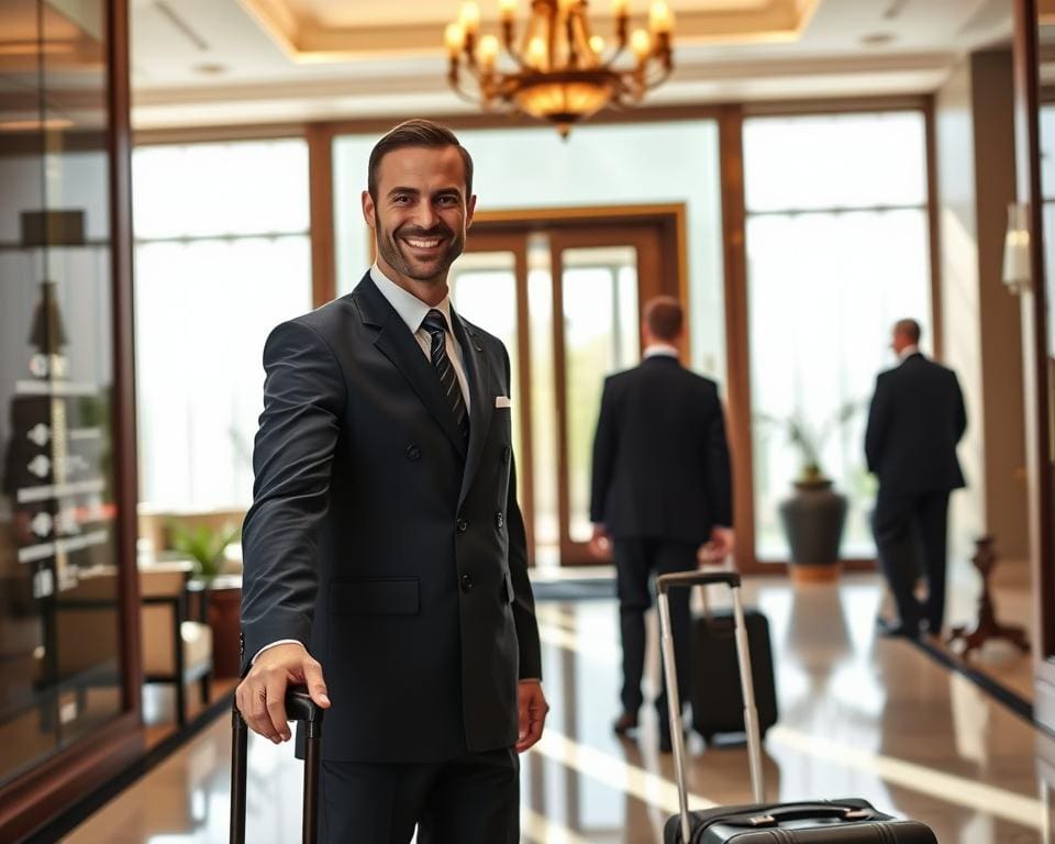 Hoe ontvangt een hotelportier de gasten?