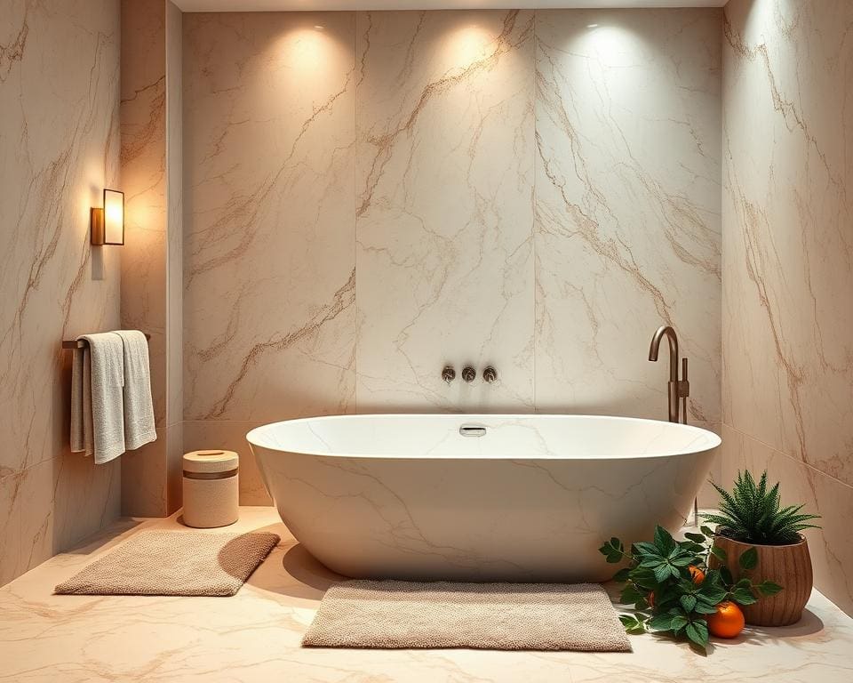 Op welke manier breng je warmte in een marmeren badkamer?