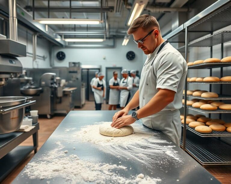 Wat doet een bakker bij grootschalige productie?